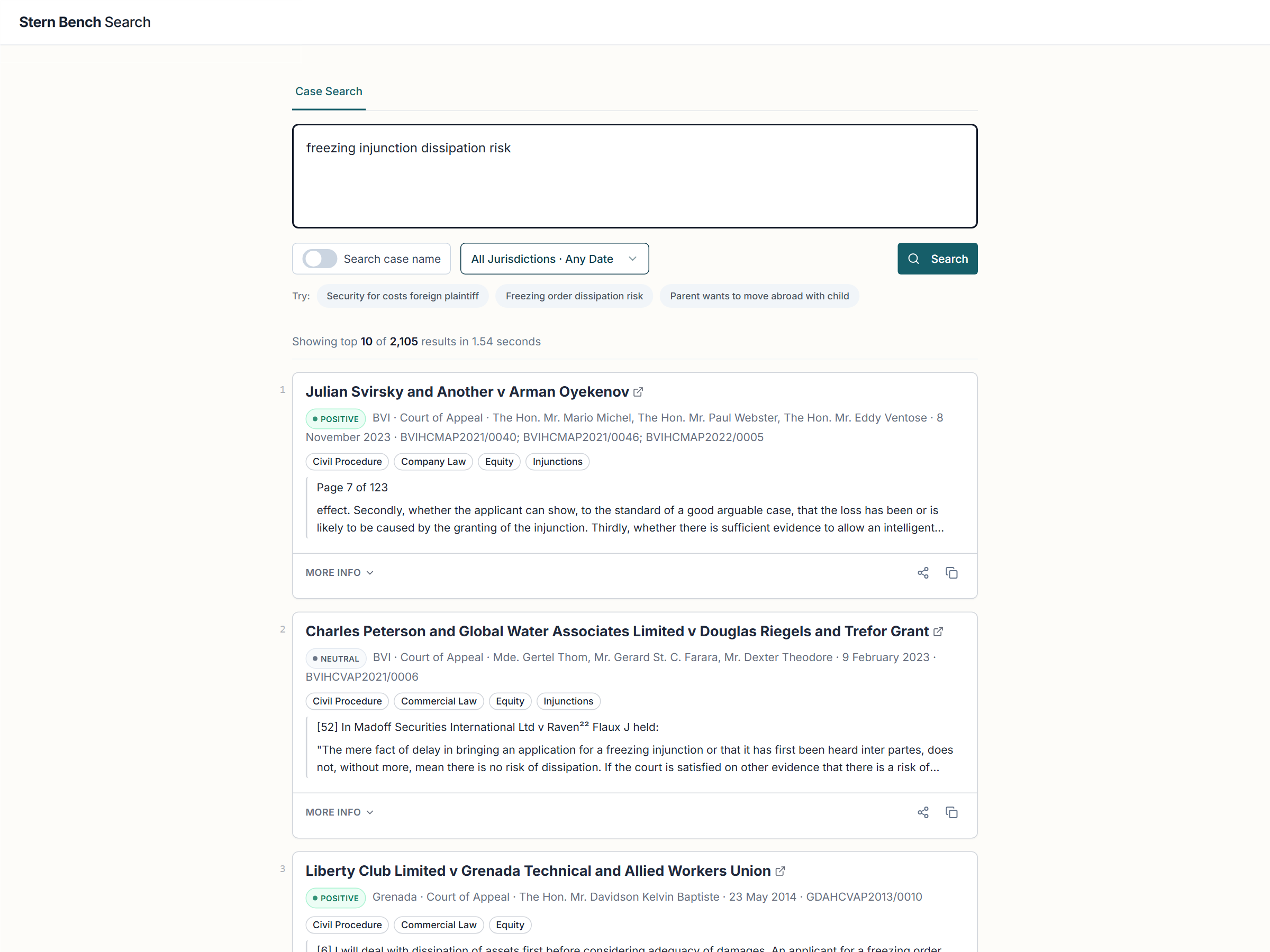 SternBench Search ranked results interface